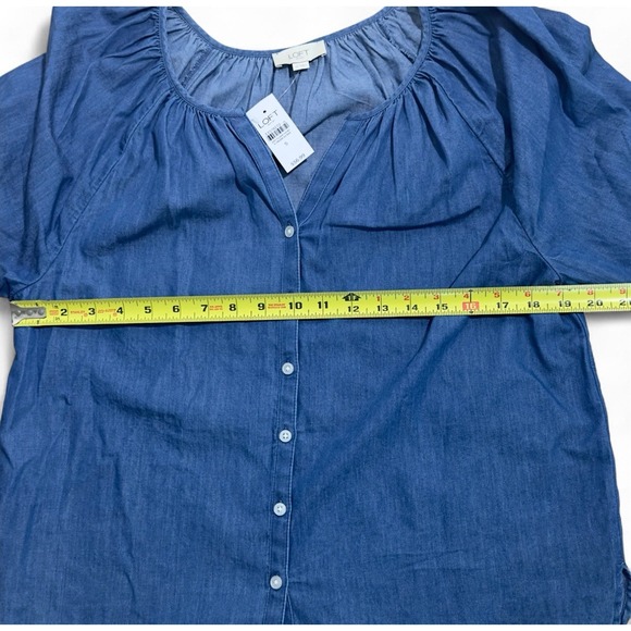 LOFT Blouse‎ Women's XS Blue Button Up Long Sleeve Lightweight 100% Cotton - Picture 7 of 8